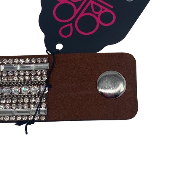 Paparazzi Jewelry Rebel Radiance Brown Fold Over Snap Bracelet Rhinestone Stud - Picture 8 of 9